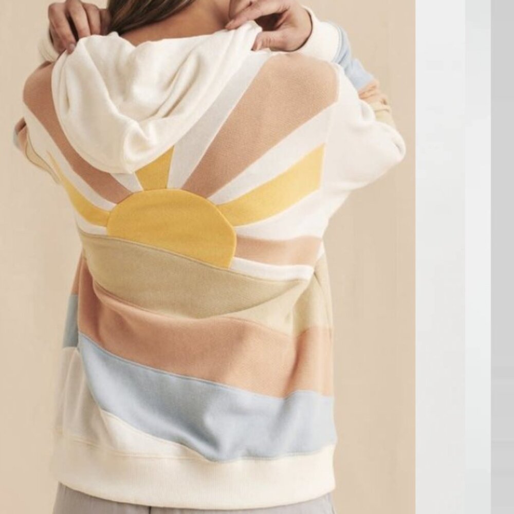 Faherty Cream Hoodie with Pastel Sunrise Panel